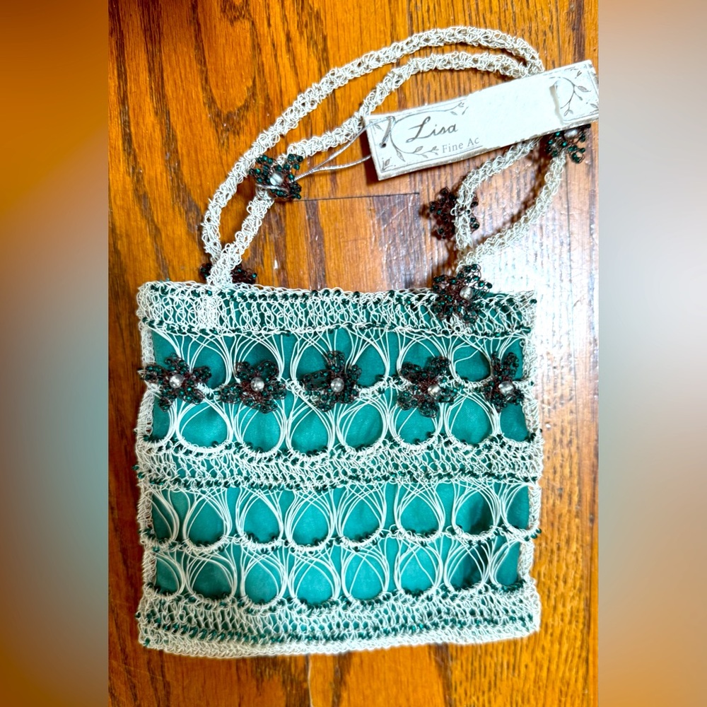 NWT  LISA TOLAND Aqua Sequin Bag Purse